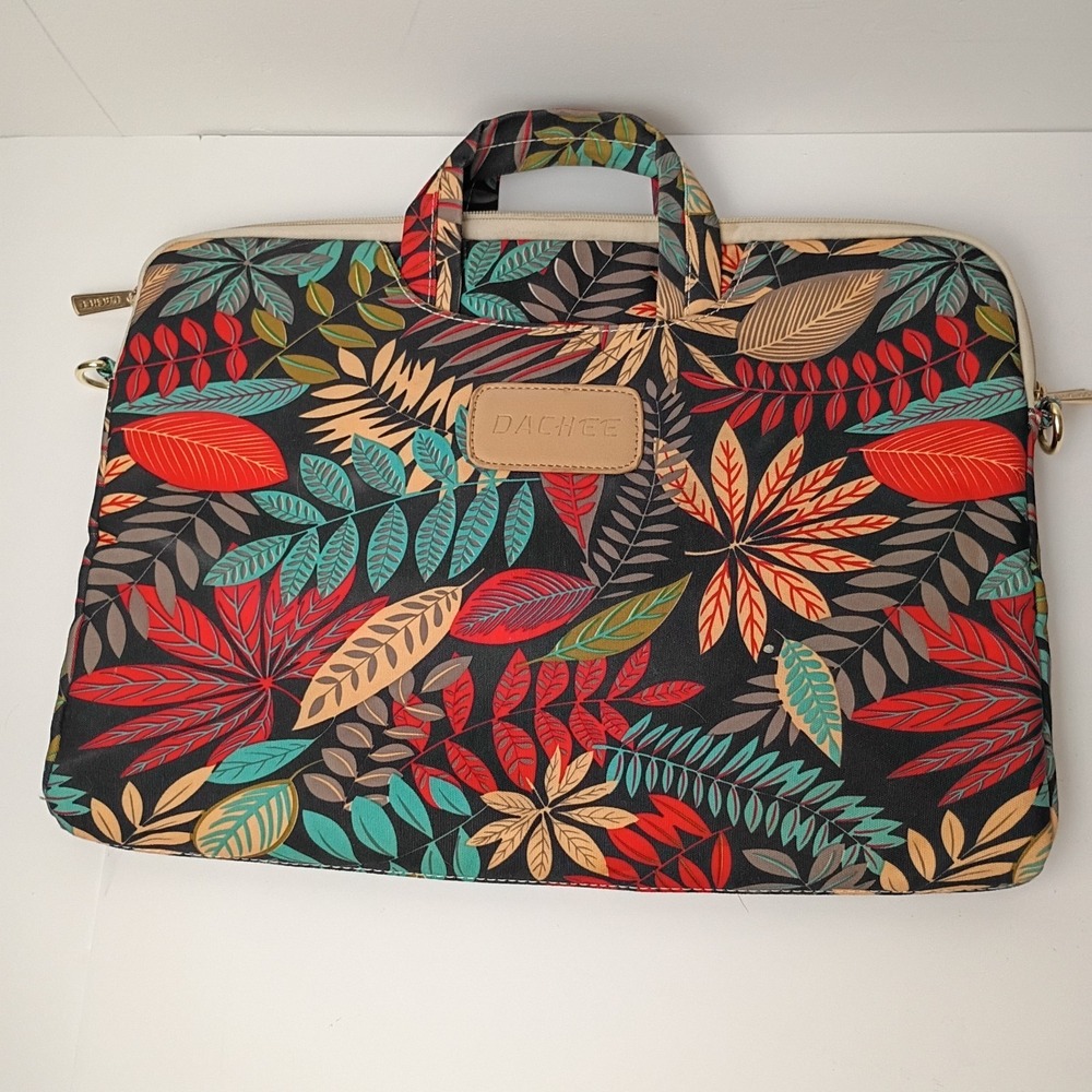 DACHEE Leafy Laptop Sleeve Padded Bag Case Black Red Green Leaves 12" x 16"